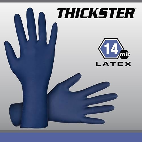 SAS Thickster Powder-Free Exam Grade Latex Disposable Gloves. Size Medium. Blue, 14 mil Thickness, 12" Length. Fully Textured for Superior Grip. Single Use. Pack of 50. (6602-20) - Image 4