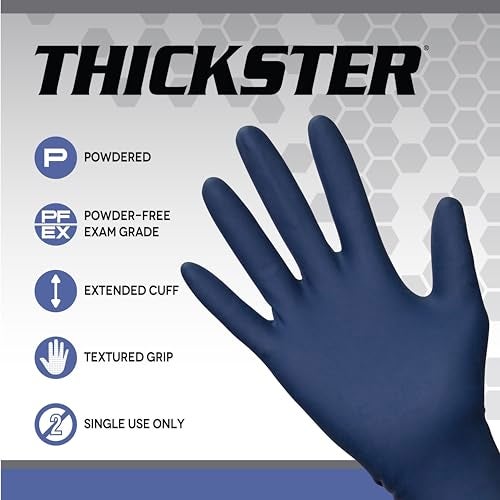 SAS Thickster Powder-Free Exam Grade Latex Disposable Gloves. Size Medium. Blue, 14 mil Thickness, 12" Length. Fully Textured for Superior Grip. Single Use. Pack of 50. (6602-20) - Image 2