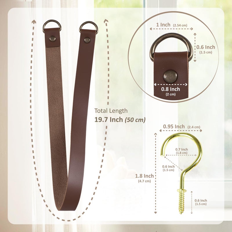 Home Queen Leather Curtain Tie Backs Attach to Wall, Outdoor Drape Holder Holdbacks Tiebacks with Hooks, Set of 2, Chocolate - Image 5