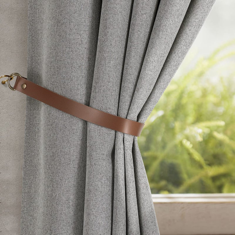 Home Queen Leather Curtain Tie Backs Attach to Wall, Outdoor Drape Holder Holdbacks Tiebacks with Hooks, Set of 2, Chocolate - Image 3