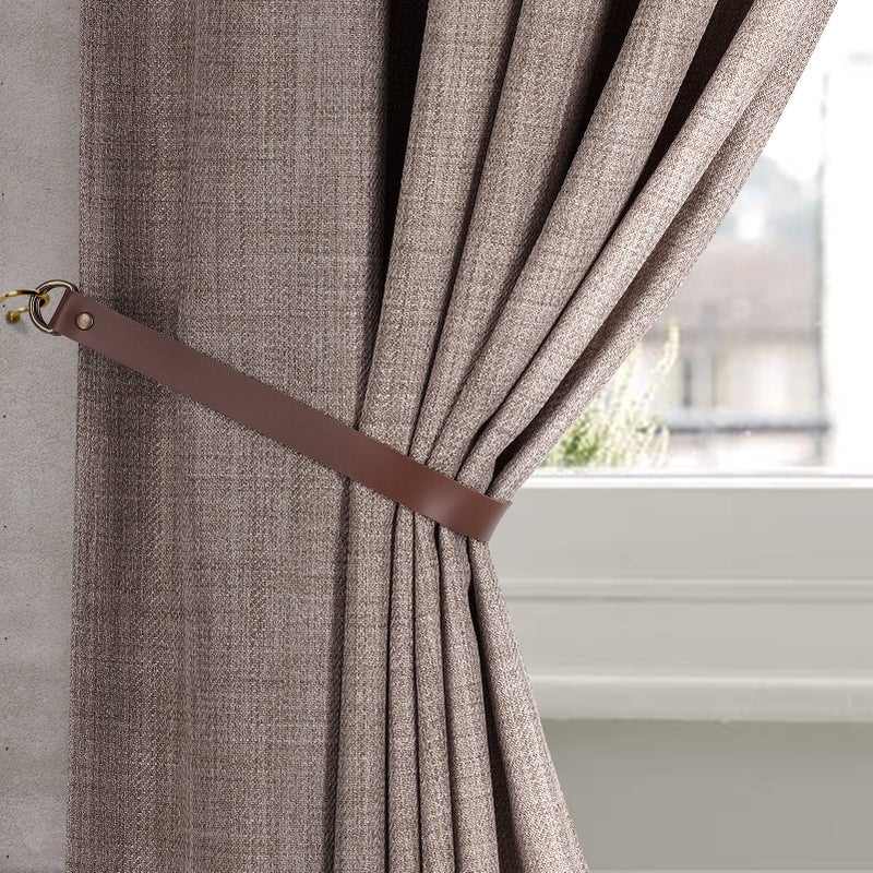 Home Queen Leather Curtain Tie Backs Attach to Wall, Outdoor Drape Holder Holdbacks Tiebacks with Hooks, Set of 2, Chocolate - Image 2