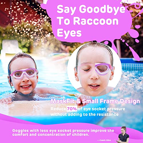 Vvinca Kids Swim Goggles, Wide Vision Anti-Fog Swimming Goggles, Soft Silicone Seal Water Pool Goggles, No Leak UV Protection Swimming Glasses for Kids Youth Teens Age 3-12, Purple - Image 3