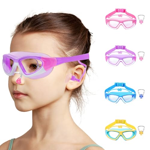 Vvinca Kids Swim Goggles, Wide Vision Anti-Fog Swimming Goggles, Soft Silicone Seal Water Pool Goggles, No Leak UV Protection Swimming Glasses for Kids Youth Teens Age 3-12, Purple - Image 1