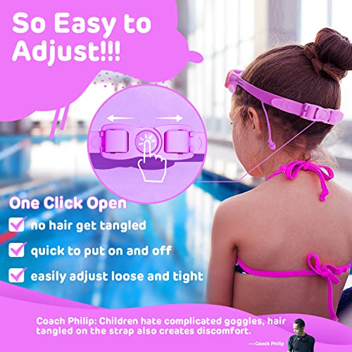 Vvinca Kids Swim Goggles, Wide Vision Anti-Fog Swimming Goggles, Soft Silicone Seal Water Pool Goggles, No Leak UV Protection Swimming Glasses for Kids Youth Teens Age 3-12, Purple - Image 5