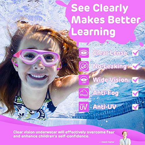 Vvinca Kids Swim Goggles, Wide Vision Anti-Fog Swimming Goggles, Soft Silicone Seal Water Pool Goggles, No Leak UV Protection Swimming Glasses for Kids Youth Teens Age 3-12, Purple - Image 4