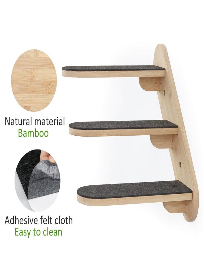 YKD Cat Climbing Shelf Wall Mounted, Natural Bamboo 3 Step Cat Stairway with Non-Woven Mat, Reversible Direction Cat Wall Stairs Ladder for Cats Perch Platform, Cat Wall Furniture - Image 4