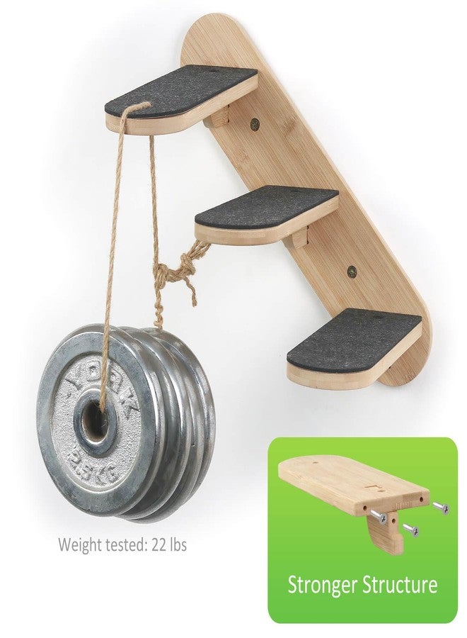 YKD Cat Climbing Shelf Wall Mounted, Natural Bamboo 3 Step Cat Stairway with Non-Woven Mat, Reversible Direction Cat Wall Stairs Ladder for Cats Perch Platform, Cat Wall Furniture - Image 3
