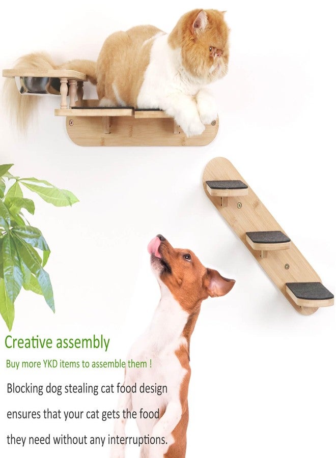YKD Cat Climbing Shelf Wall Mounted, Natural Bamboo 3 Step Cat Stairway with Non-Woven Mat, Reversible Direction Cat Wall Stairs Ladder for Cats Perch Platform, Cat Wall Furniture - Image 2