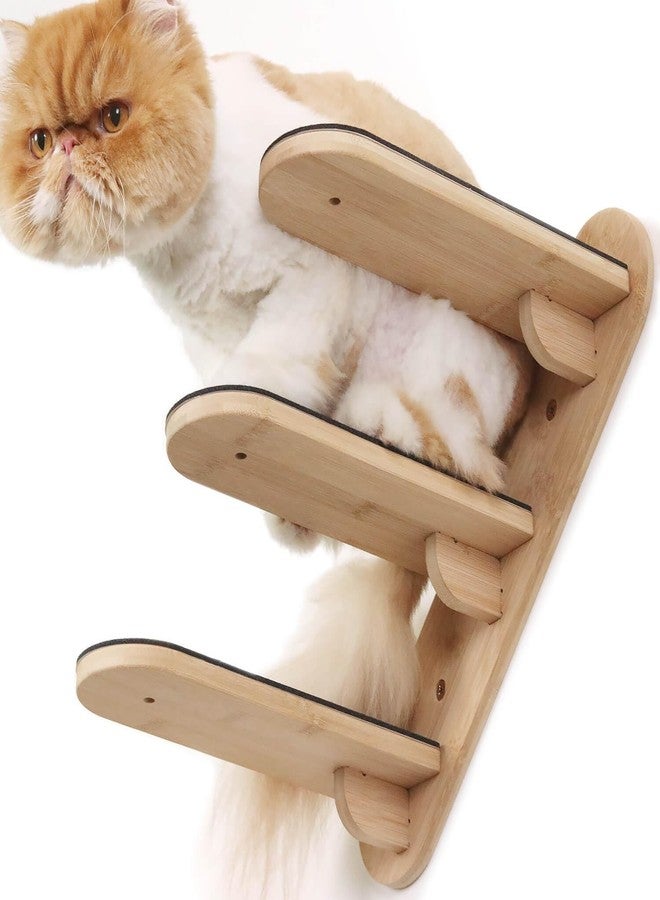 YKD Cat Climbing Shelf Wall Mounted, Natural Bamboo 3 Step Cat Stairway with Non-Woven Mat, Reversible Direction Cat Wall Stairs Ladder for Cats Perch Platform, Cat Wall Furniture - Image 1