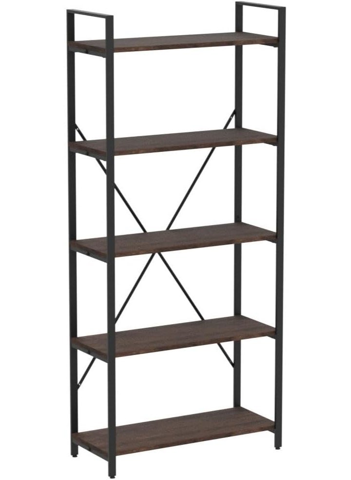 Industrial 5-Tier Bookshelf, Rustic Wood & Metal Shelving Unit, Heavy Duty Etagere Bookcase, Open Storage Display Rack for Living Room Bedroom Office, Modern Industrial Furniture Organizer (Rustic Oak) - Image 1