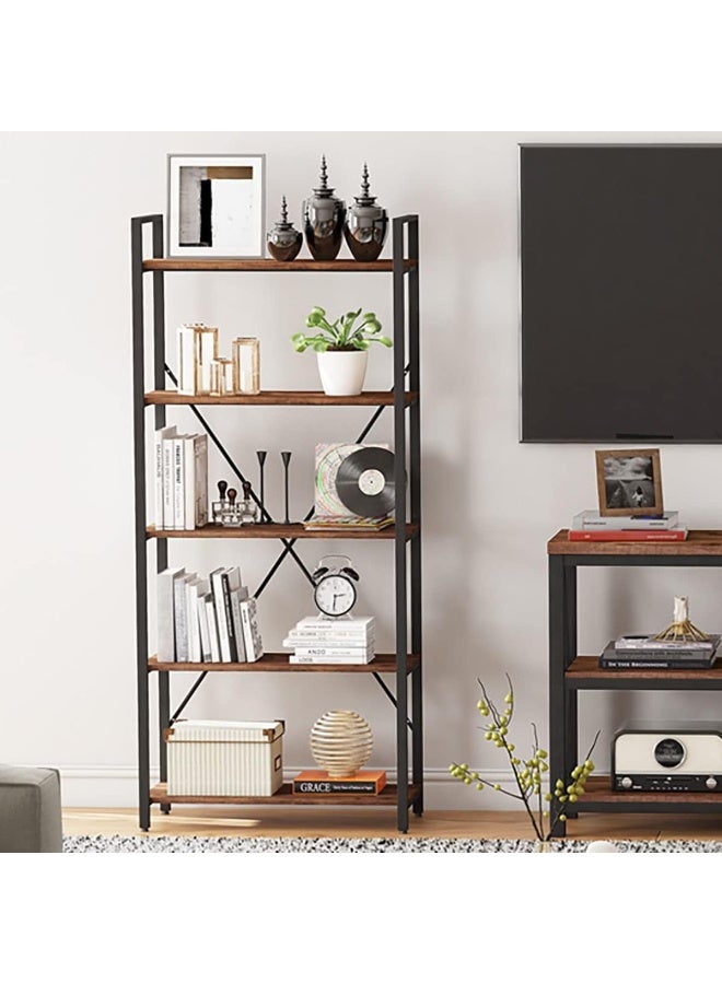 Industrial 5-Tier Bookshelf, Rustic Wood & Metal Shelving Unit, Heavy Duty Etagere Bookcase, Open Storage Display Rack for Living Room Bedroom Office, Modern Industrial Furniture Organizer (Rustic Oak) - Image 3
