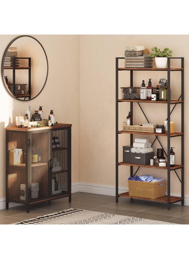 Industrial 5-Tier Bookshelf, Rustic Wood & Metal Shelving Unit, Heavy Duty Etagere Bookcase, Open Storage Display Rack for Living Room Bedroom Office, Modern Industrial Furniture Organizer (Rustic Oak) - Image 5
