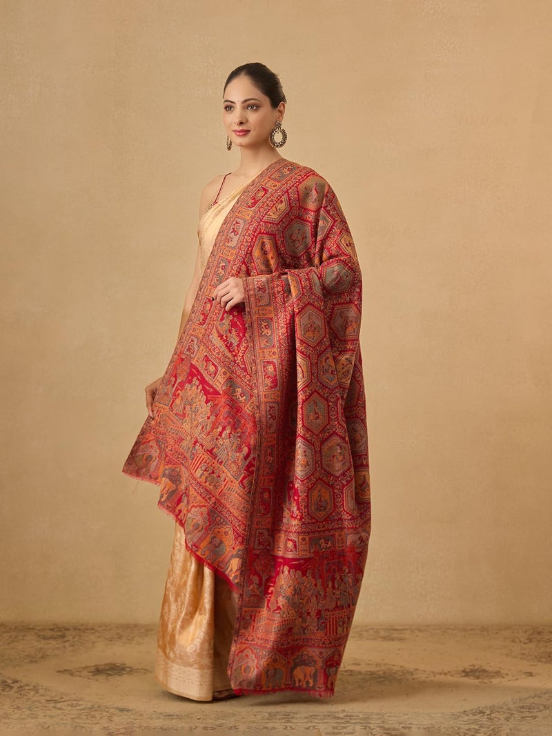 Pashmoda Women Darbari Kaani Wool Blend Kashmiri Shawl (Size: 40x80in, 101x203cm) RSS41 - Image 3