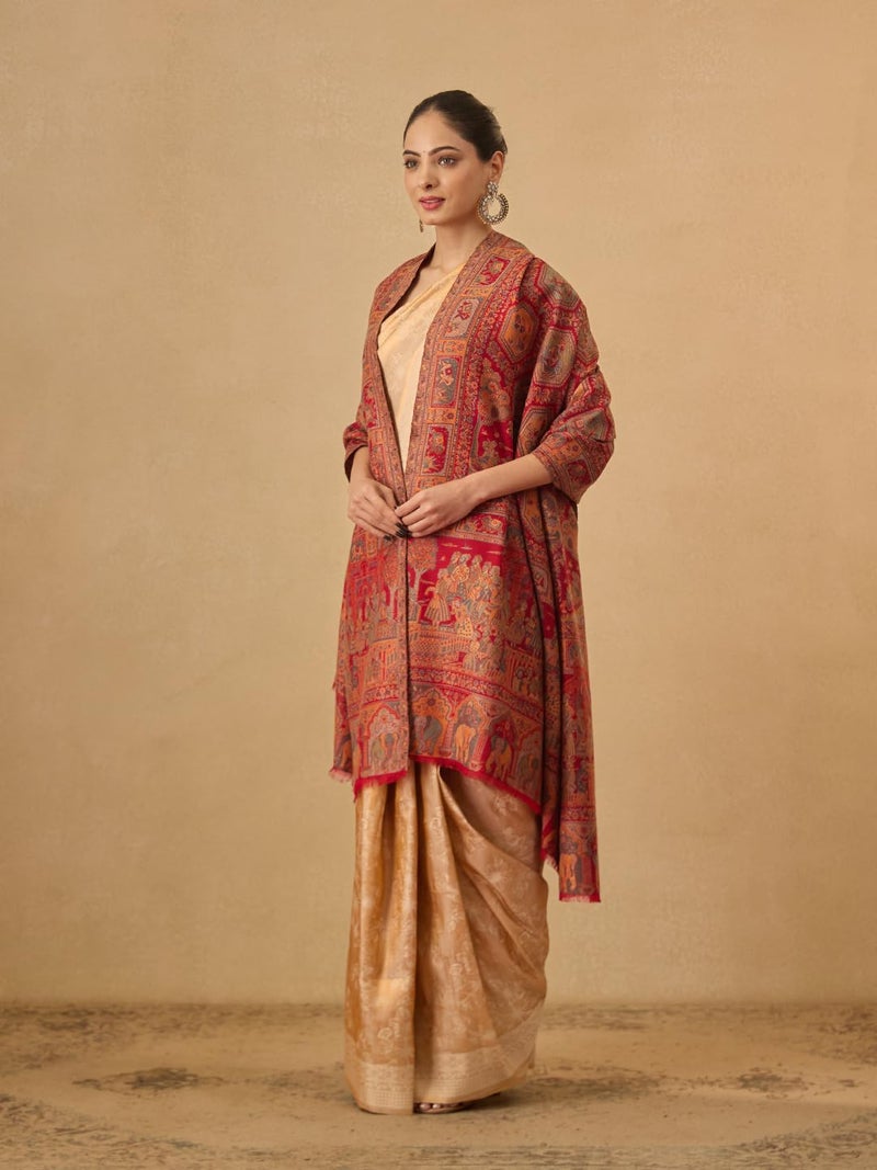 Pashmoda Women Darbari Kaani Wool Blend Kashmiri Shawl (Size: 40x80in, 101x203cm) RSS41 - Image 4