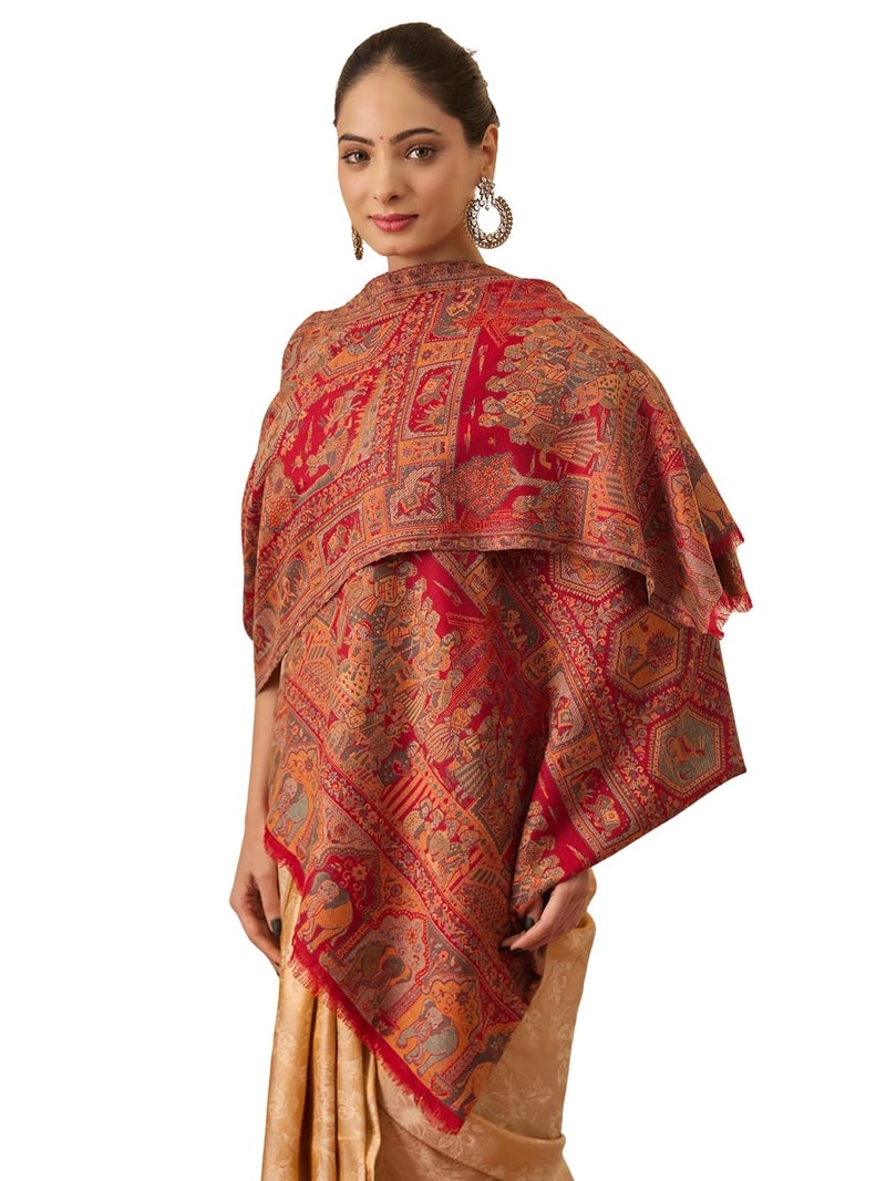 Pashmoda Women Darbari Kaani Wool Blend Kashmiri Shawl (Size: 40x80in, 101x203cm) RSS41 - Image 1