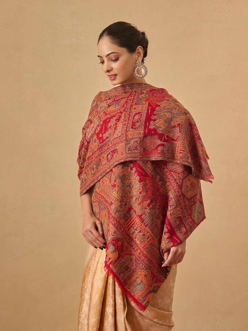 Pashmoda Women Darbari Kaani Wool Blend Kashmiri Shawl (Size: 40x80in, 101x203cm) RSS41 - Image 5