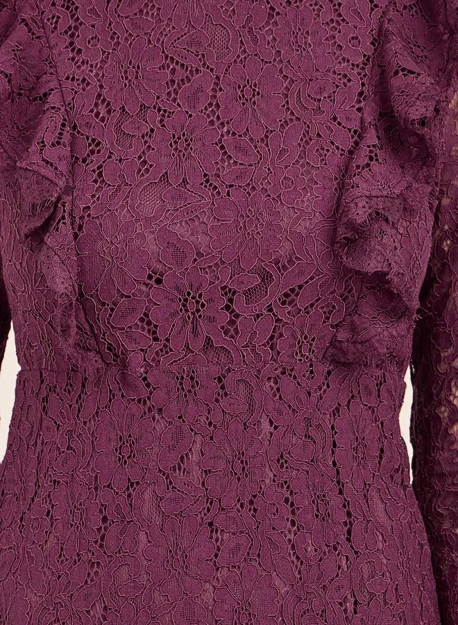 Styli All  Over Lace Ruffle Hem Midi Dress