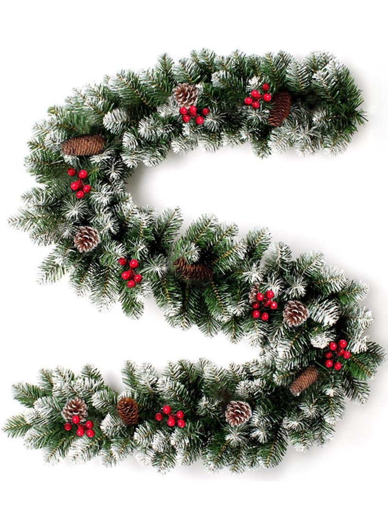 AUTOYSUR أكاليل الكريسماس 270 سم، شجرة كريسماس صناعية Xmax tree 8.85ft إكليل الكريسماس في الهواء الطلق إكليل عيد الميلاد إكليل الصنوبر مع التوت الأحمر مخاريط الصنوبر الثلجية - ديكور عطلة أخضر غير مضاء - Image 1