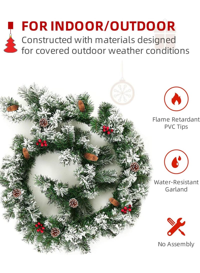 AUTOYSUR أكاليل الكريسماس 270 سم، شجرة كريسماس صناعية Xmax tree 8.85ft إكليل الكريسماس في الهواء الطلق إكليل عيد الميلاد إكليل الصنوبر مع التوت الأحمر مخاريط الصنوبر الثلجية - ديكور عطلة أخضر غير مضاء - Image 4