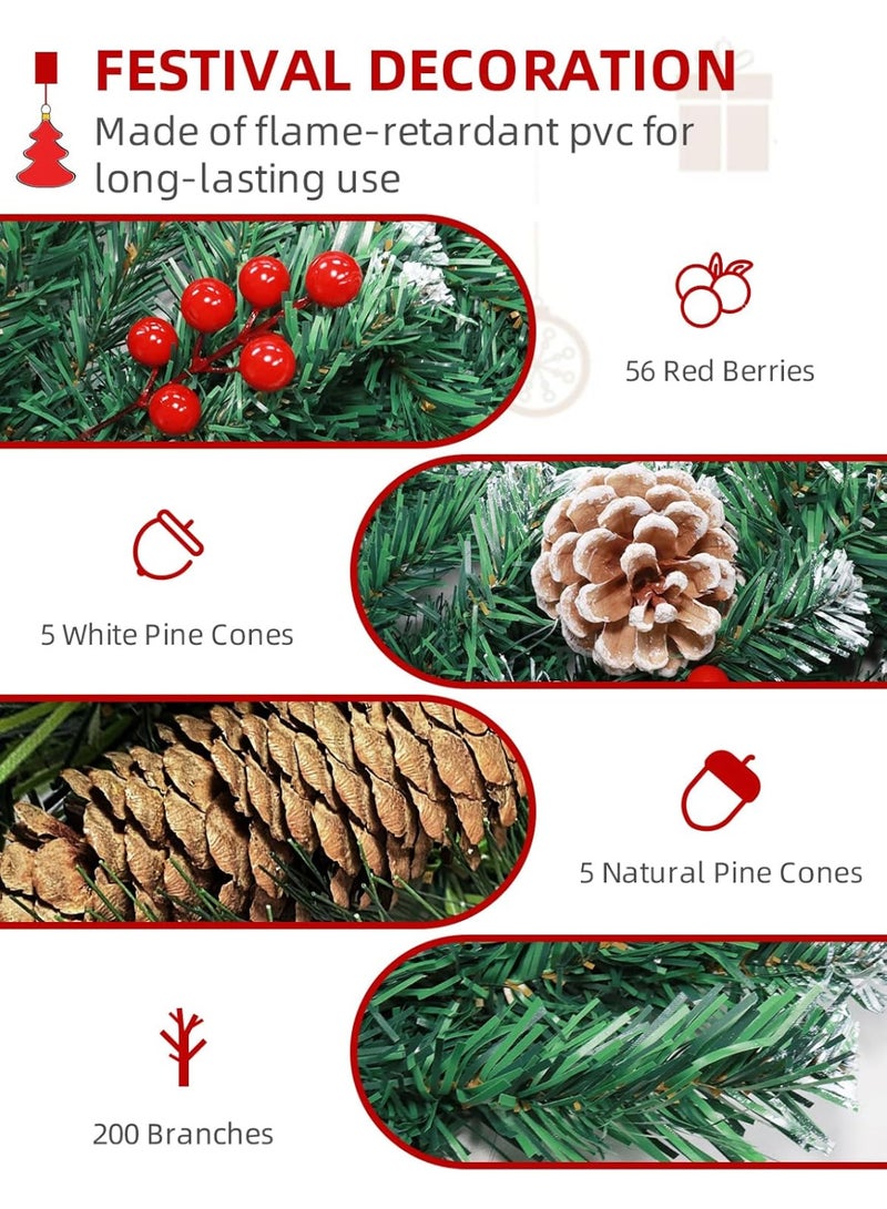 AUTOYSUR أكاليل الكريسماس 270 سم، شجرة كريسماس صناعية Xmax tree 8.85ft إكليل الكريسماس في الهواء الطلق إكليل عيد الميلاد إكليل الصنوبر مع التوت الأحمر مخاريط الصنوبر الثلجية - ديكور عطلة أخضر غير مضاء - Image 2