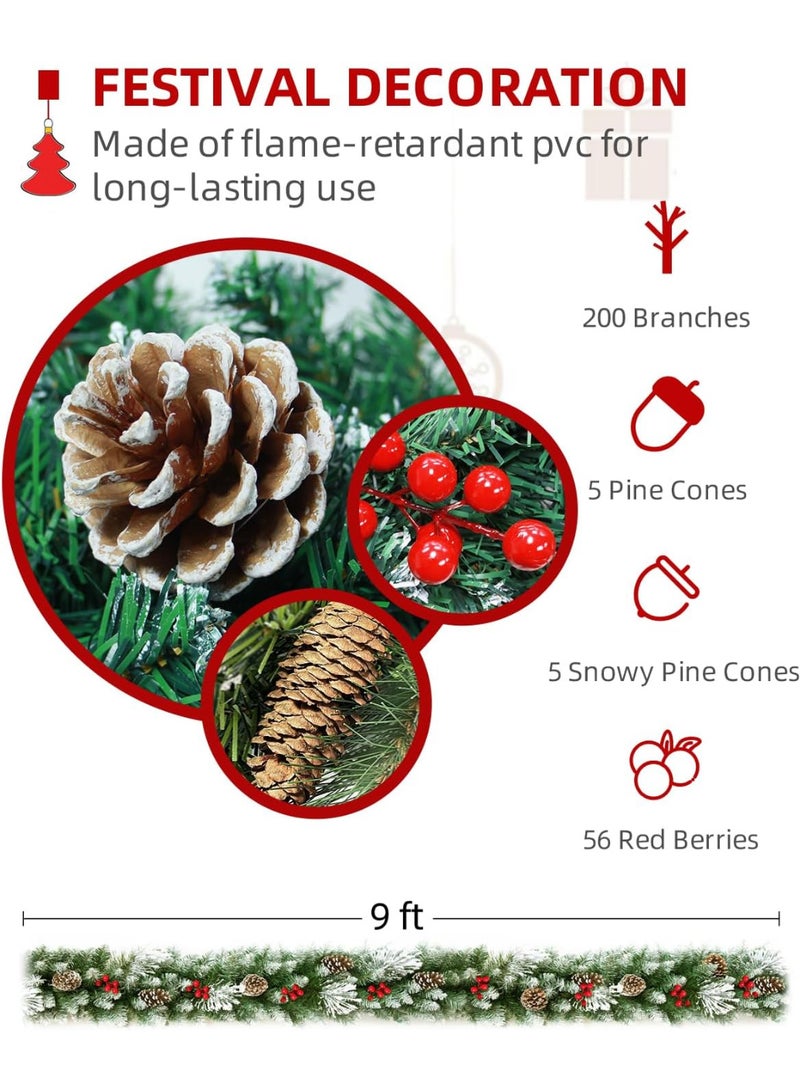 AUTOYSUR أكاليل الكريسماس 270 سم، شجرة كريسماس صناعية Xmax tree 8.85ft إكليل الكريسماس في الهواء الطلق إكليل عيد الميلاد إكليل الصنوبر مع التوت الأحمر مخاريط الصنوبر الثلجية - ديكور عطلة أخضر غير مضاء - Image 5
