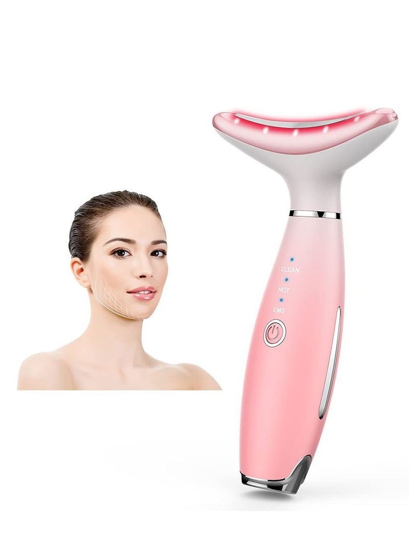 NIBEMINENT Beauty Massager for Face and Neck, Vibrating Facial with Heat , Vibration Led. Electric Skin Improve, Smooth, Firm, a Radiant Appearance (Pink) - Image 1