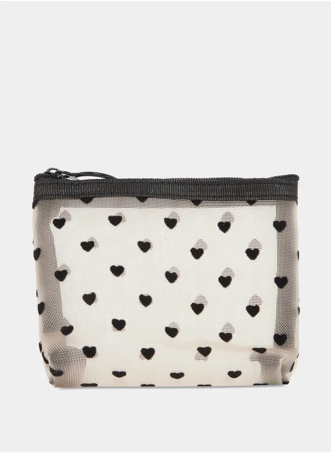 ستايلي Love Print Mesh Cosmetic Bag with Zip Closure