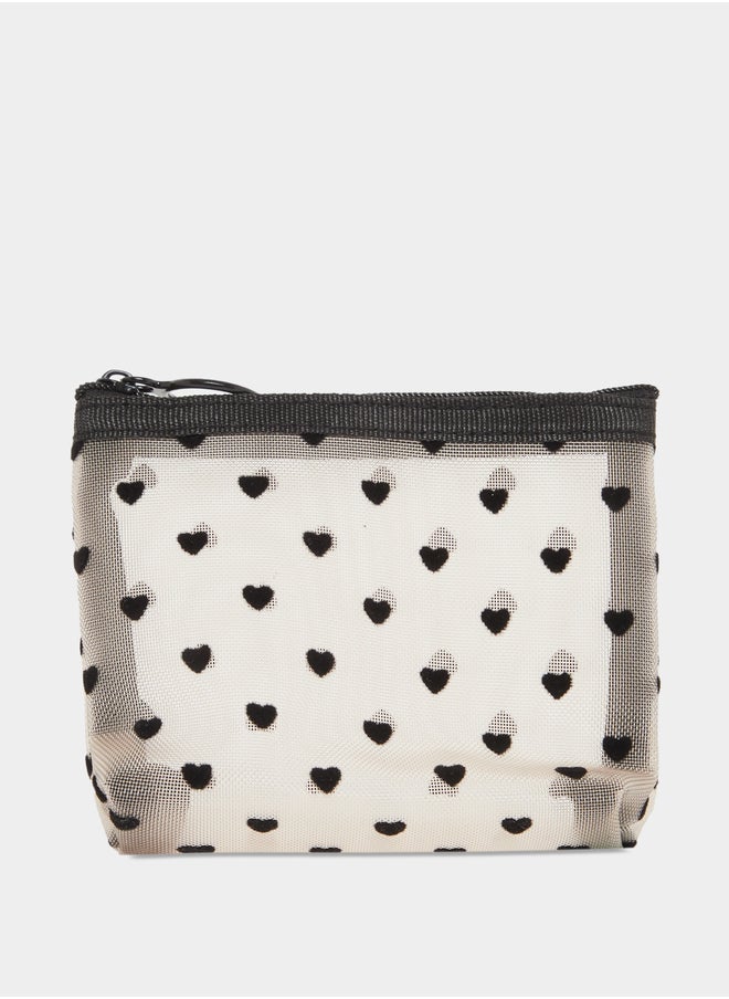 Styli Love Print Mesh Cosmetic Bag with Zip Closure  - Image 2