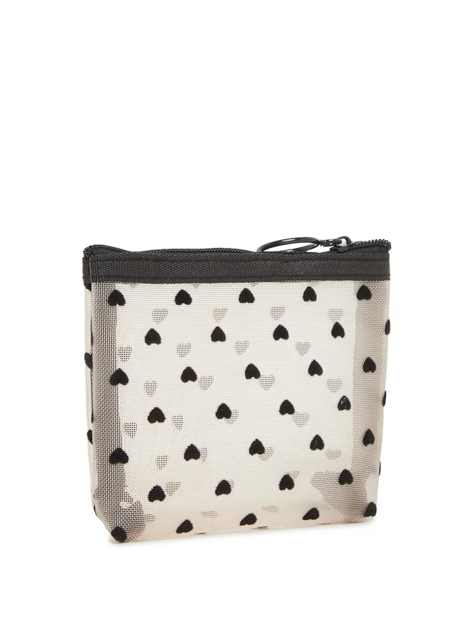 ستايلي Love Print Mesh Cosmetic Bag with Zip Closure