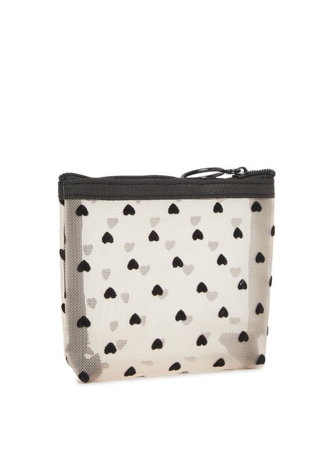 Love Print Mesh Cosmetic Bag with Zip Closure