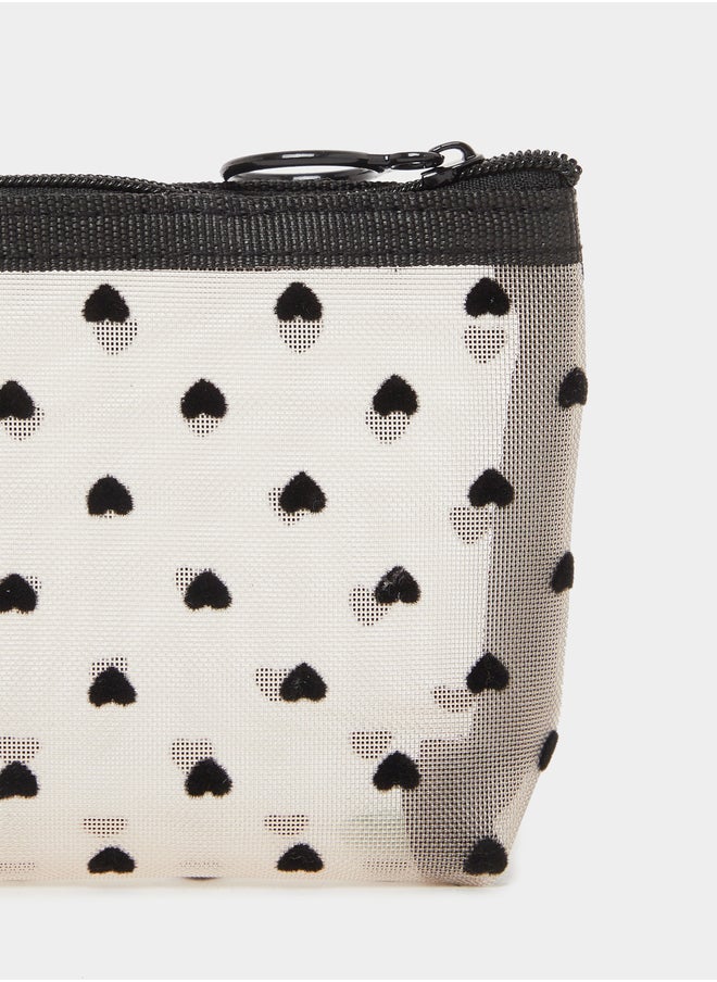 Styli Love Print Mesh Cosmetic Bag with Zip Closure  - Image 3