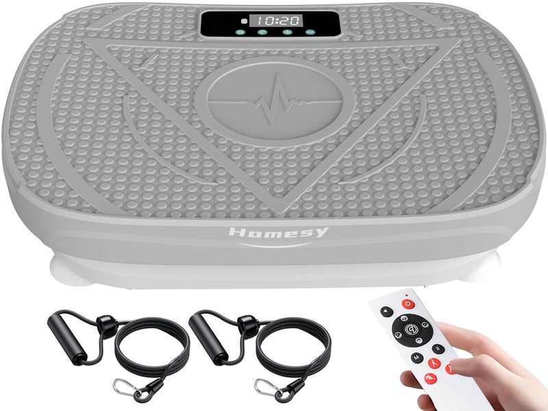 Homesy Vibration Platform Exercise Machine – Whole Body Workout, Fat-Burning & Lymphatic Support, Includes Remote and Resistance Bands, Shake Plate for Home Fitness and Fat Burning for Women Men, Grey - Image 1