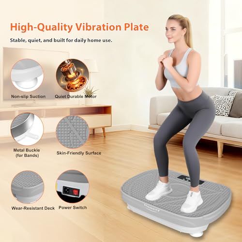 Homesy Vibration Platform Exercise Machine – Whole Body Workout, Fat-Burning & Lymphatic Support, Includes Remote and Resistance Bands, Shake Plate for Home Fitness and Fat Burning for Women Men, Grey - Image 4
