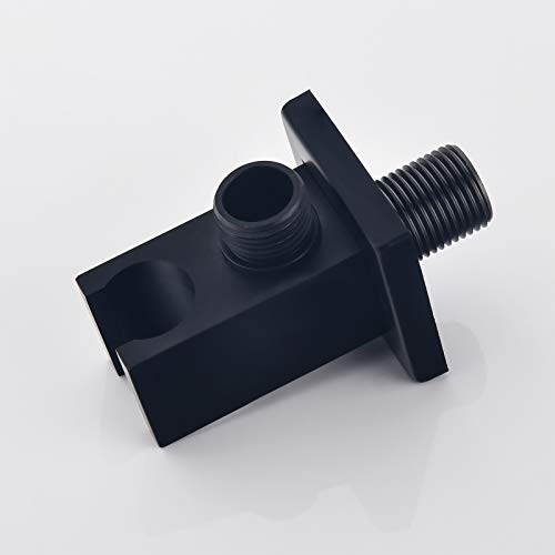 Keymark Wall Supply Elbow with Hand Shower Holder, Keymark Brass Square 1/2″Shower Hose Connector, Wall Mount Drop Ell Union Water Outlet, Black - Image 4