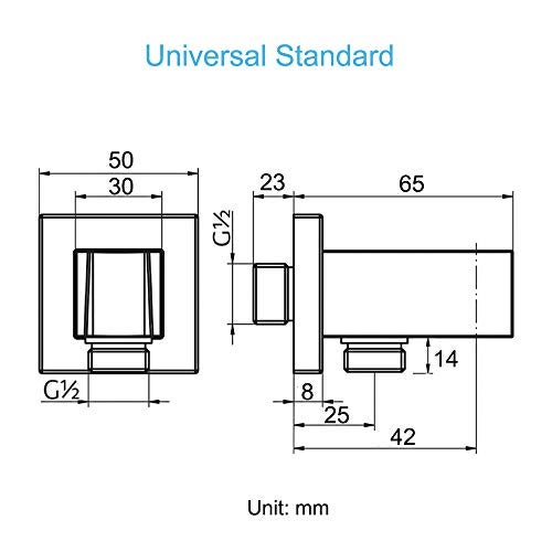 Keymark Wall Supply Elbow with Hand Shower Holder, Keymark Brass Square 1/2″Shower Hose Connector, Wall Mount Drop Ell Union Water Outlet, Black - Image 2