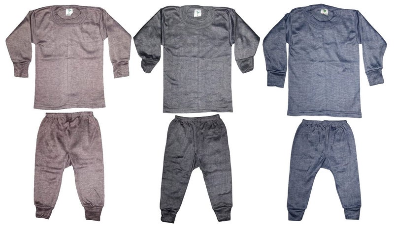 PURSUE FASHION Unisex Kids Winter Wear Fleece Thermal Innerwear Top & Full Pant Woolen Warmer Combo Set for Girls Boys, Kids Unisex Body Warmer Thermal (Set of 3) (Design 4) - Image 1