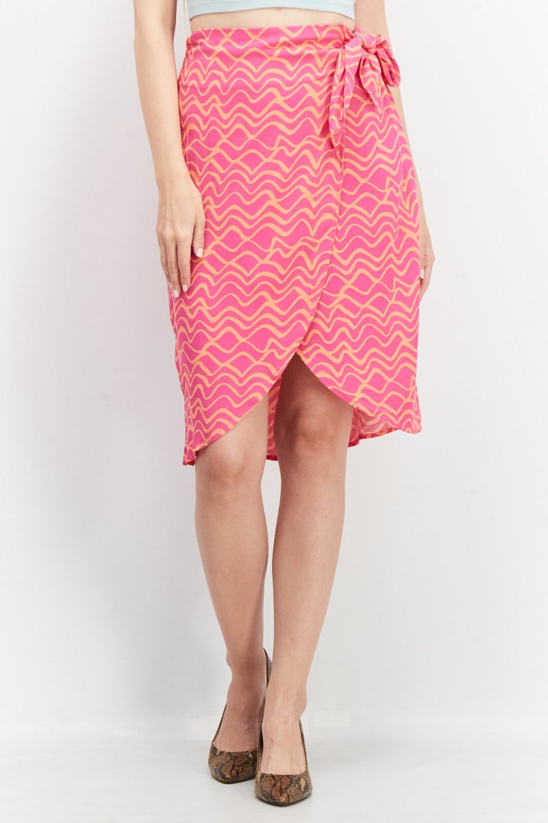 Sinsay Women Allover Printed Wrap Skirt, Pink/Orange - Image 1