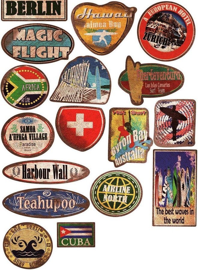 iDream Vintage Retro Beach Surfing Adventure Waterproof Vinyl DIY Stickers (Set of 36) – Stylish, Durable, and Perfect for Laptops, Water Bottles, Skateboards and More! - Image 3