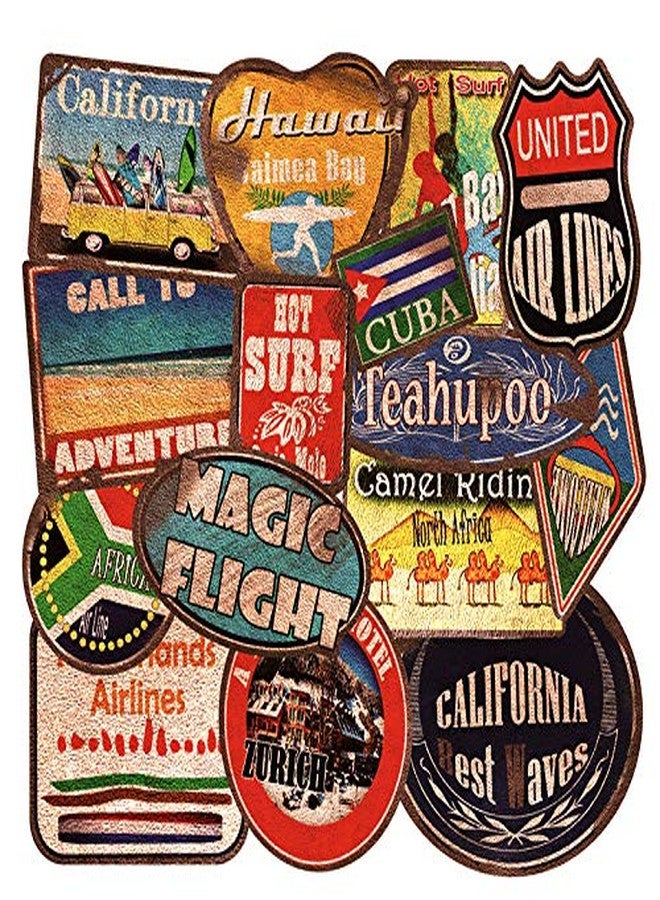 iDream Vintage Retro Beach Surfing Adventure Waterproof Vinyl DIY Stickers (Set of 36) – Stylish, Durable, and Perfect for Laptops, Water Bottles, Skateboards and More! - Image 1