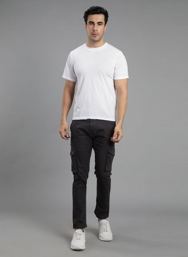 Hence Men Relaxed Tapered Fit Charcoal Cargos Trousers with 6 Pockets - Image 5