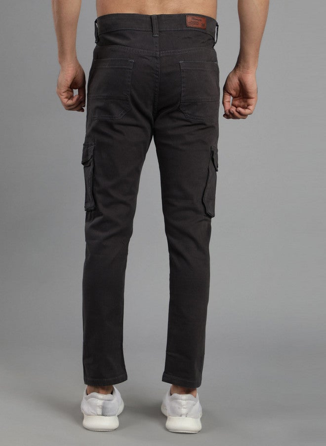 Hence Men Relaxed Tapered Fit Charcoal Cargos Trousers with 6 Pockets - Image 4