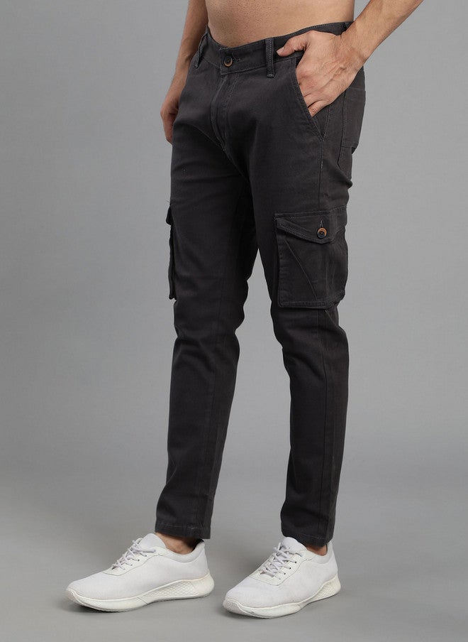 Hence Men Relaxed Tapered Fit Charcoal Cargos Trousers with 6 Pockets - Image 2