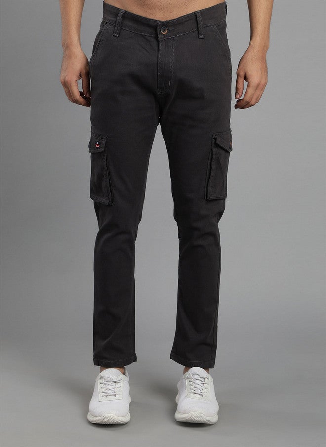 Hence Men Relaxed Tapered Fit Charcoal Cargos Trousers with 6 Pockets - Image 1