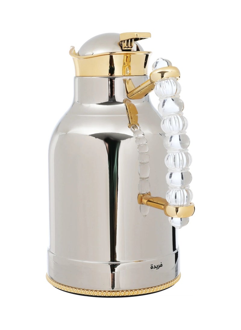 Alsaif Gallery Fariha Silver With Gold And Transparent Handle Set Of 2 Thermoses  - Image 3
