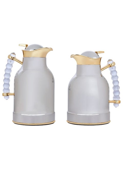 Fariha Silver With Gold And Transparent Handle Set Of 2 Thermoses