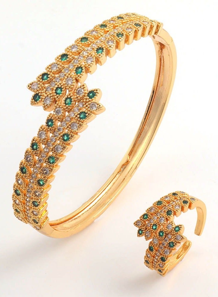 Zirconia Gold Plated Jewelry Set | Luxury Bangle & Ring Combination for Women - Image 3