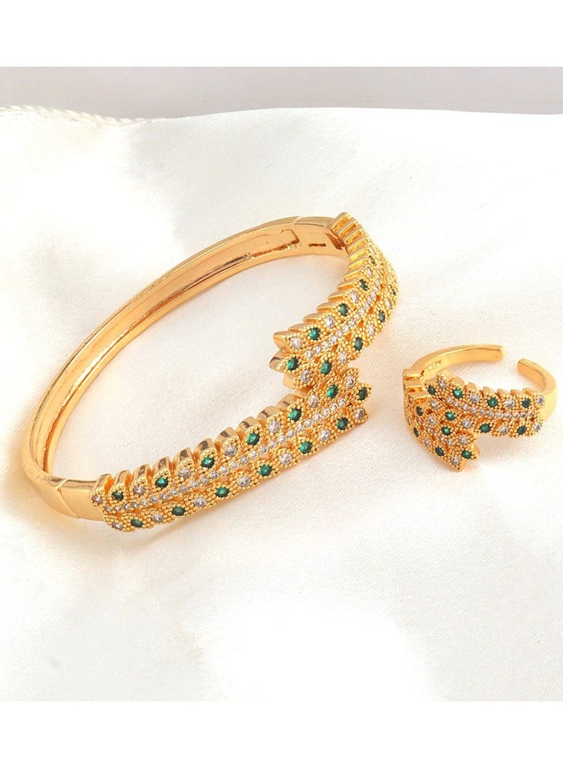 Zirconia Gold Plated Jewelry Set | Luxury Bangle & Ring Combination for Women - Image 4