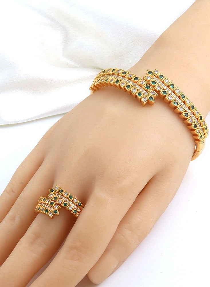 Zirconia Gold Plated Jewelry Set | Luxury Bangle & Ring Combination for Women - Image 1