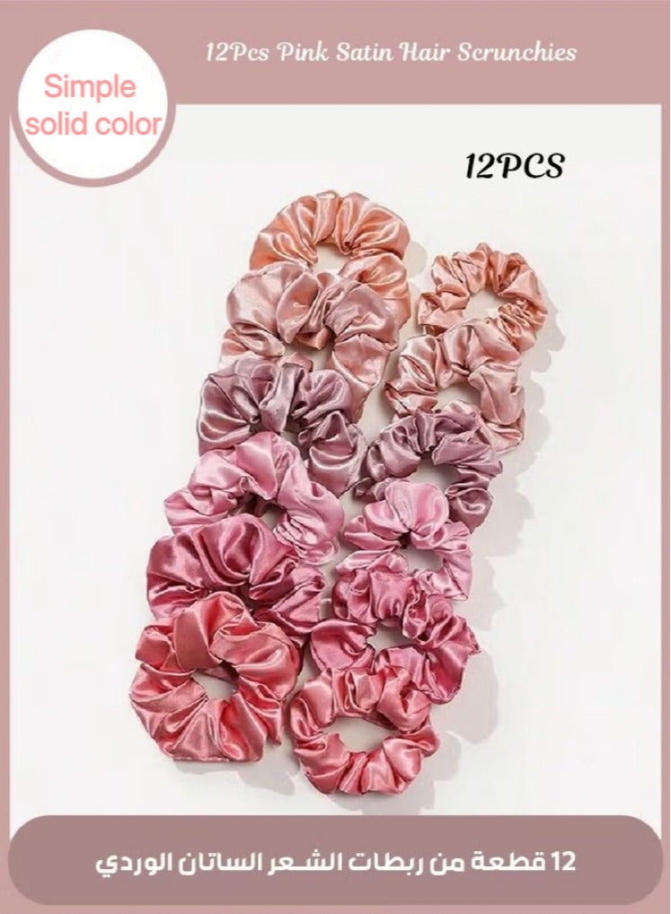 12-Piece Satin Hairbands Women Soft Elastic Hairbands Damage-Free Ponytail Holder Rubber Band Hair Accessories Gifts for Women Teenage Girls - Image 1