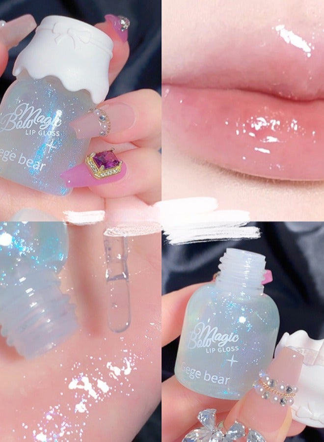 Gege bear Shiny Lip Gloss Shimmer Lip Gloss For Fuller Looking Lips Moisturising Hydrating Lip Care Lip Oil With Soft Brush Head Blue Glitter - Image 1